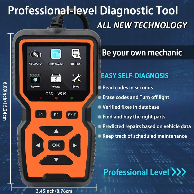 Car OBD2 Scanner Diagnostic Tool, Car Voltage Tester Engine Fault Code Scanner, Charging Tester Diagnostic Tool for OBDII-V519, Gifts, Repair, Digital Automotive Battery Relay Tester, OBD Port, Car Circuit Tester, Car Scanner Fixed