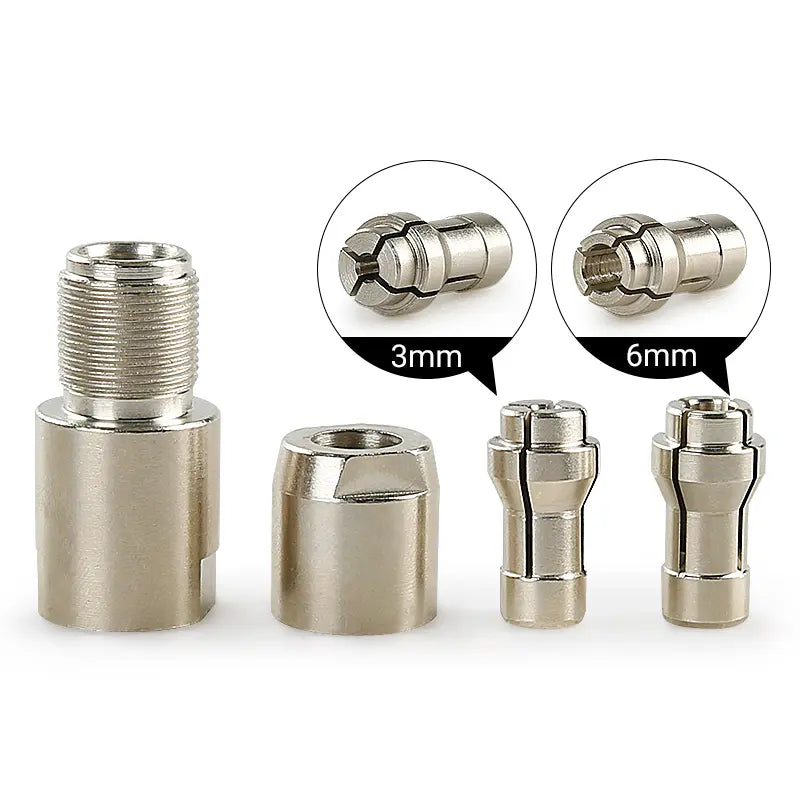Angle Grinder to Straight Grinder Conversion Kit - 5/8"-11 Threaded Fit Adapter, 2 Types of Collets (3MM/6MM, 1/8"/1/4"), for Grinding, Cutting, Polishing, Compatible with Standard Power Tools Hardware  [Sold 1000+ units]