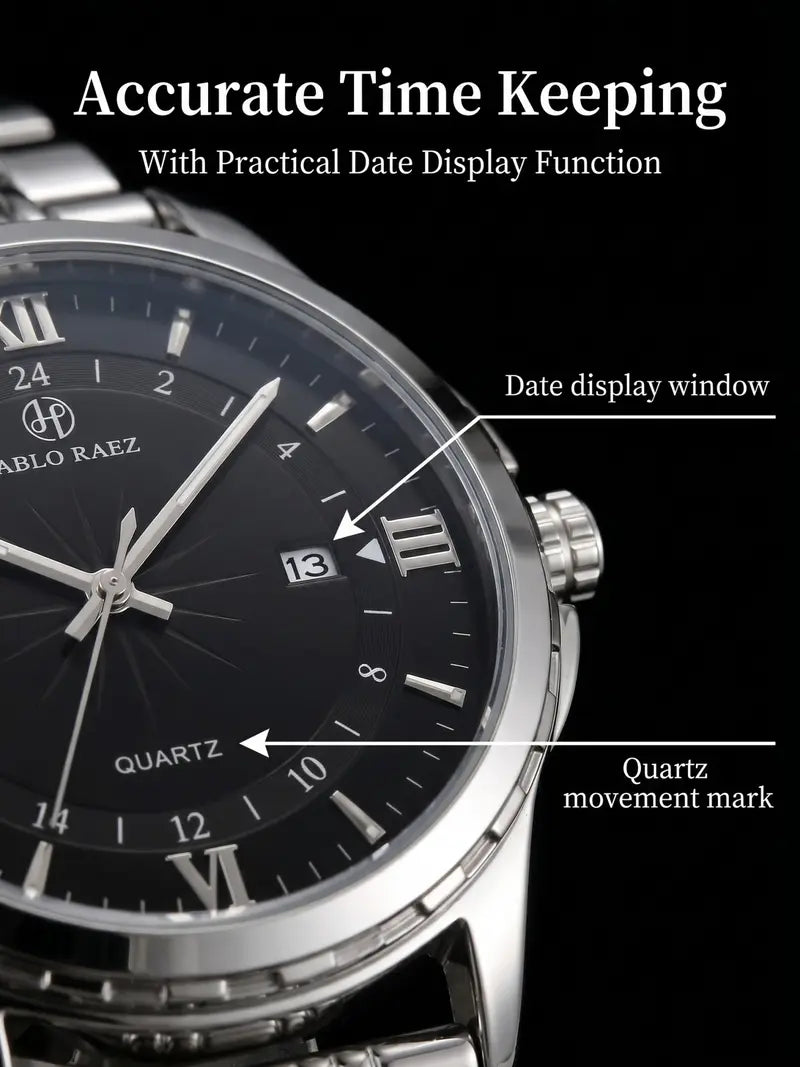 Men's Business Fashion Round Dial Analog Quartz Stainless Steel Watch, Fashion Watch for Party, Daily Clothing Decor, Trendy All-match & Exquisite Watch for Birthday Gift with Box [Sold 1000+ units]