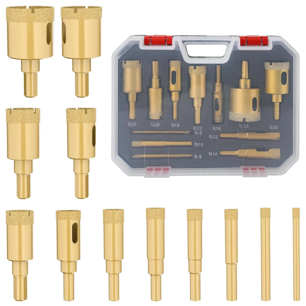 12-Piece Multi-Size Diamond Abrasive Drill Bit Set - Ceramic Drill Bits, Power Tool Accessories with 0.24in-1.38in (6mm-35mm) Inches/MM Sizing for Tile, Porcelain, Marble, Glass Cutting [Sold 706 units]