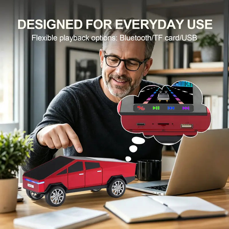 WSTER WS-580 Pickup Truck Model Bluetooth Speaker Cybertruck Style Rechargeable Portable Audio with USB TF AUX FM TWS Stereo Sound Great for Indoor Outdoor Parties Perfect Birthday and Father's Day Gift Connection Wireless Speaker