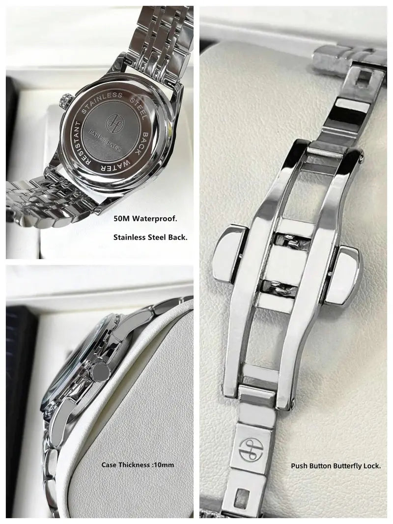 Men's Business Fashion Round Dial Analog Quartz Stainless Steel Watch, Fashion Watch for Party, Daily Clothing Decor, Trendy All-match & Exquisite Watch for Birthday Gift with Box [Sold 1000+ units]