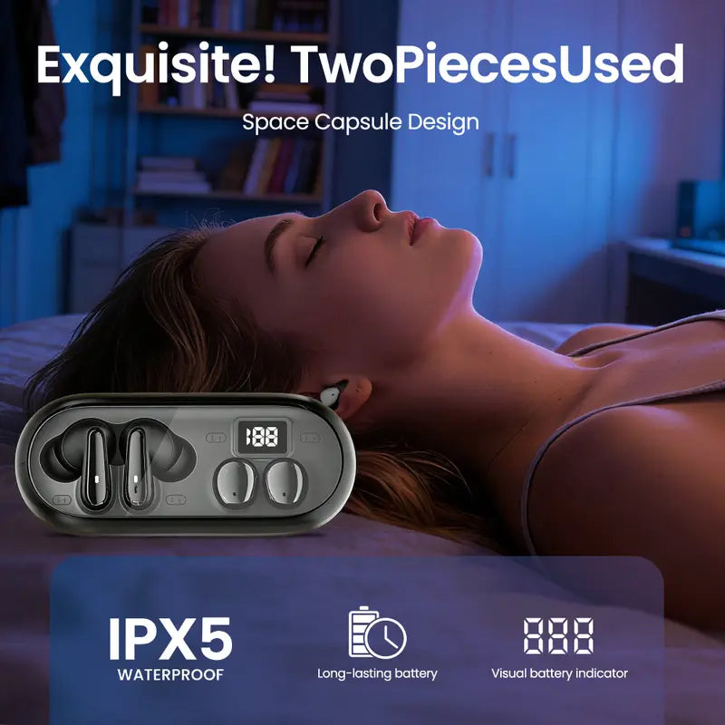 Voprene 2-Pack Wireless In-Ear Earbuds - Invisible, Secure Bluetooth Headset with Built-In Mic, Ultra-Small, Lightweight, Water-Resistant, Electronic Audio Device for Music/Calls, Work From Home & Charging Capability（1,000+ sold）