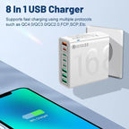 8 in 1 Waterproof Ports USB Fast Charger, Multi-Port Charging Station for Multiple Devices - High-Speed Hub w/Outlet Plug, Portable Wall Adapter for Travel/Home/Office