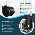 Office Chair Wheels Replacement Swivel Rubber Caster Set of 5 for Hardwood Floors & Carpet 3" Rollerblade Heavy Duty Casters Universal Fit Smooth Rolling Protect Flooring