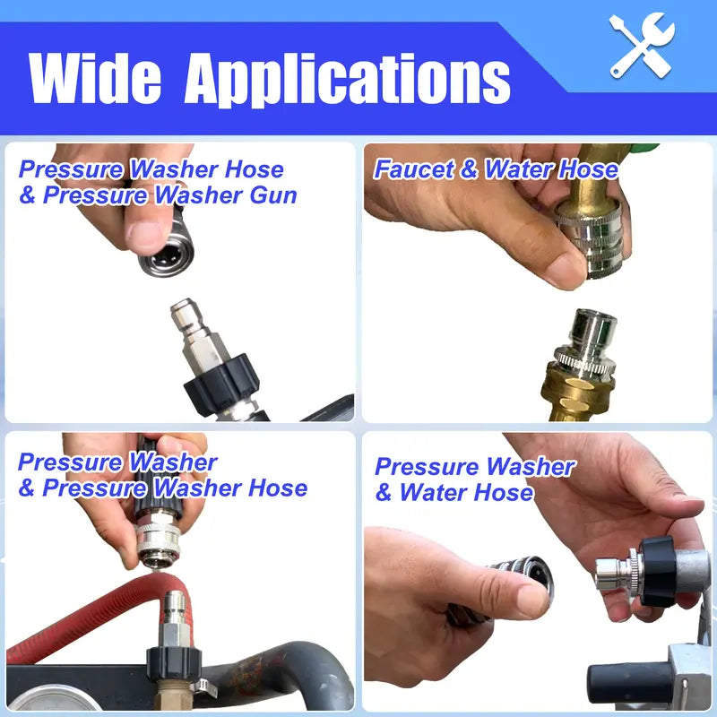 8-Piece Stainless Steel Universal Pressure Washer Adapter Set - M22 Swivel to 3/8 in Quick Connect, 3/4 in to Quick Release Fittings for Secure Hose Connections