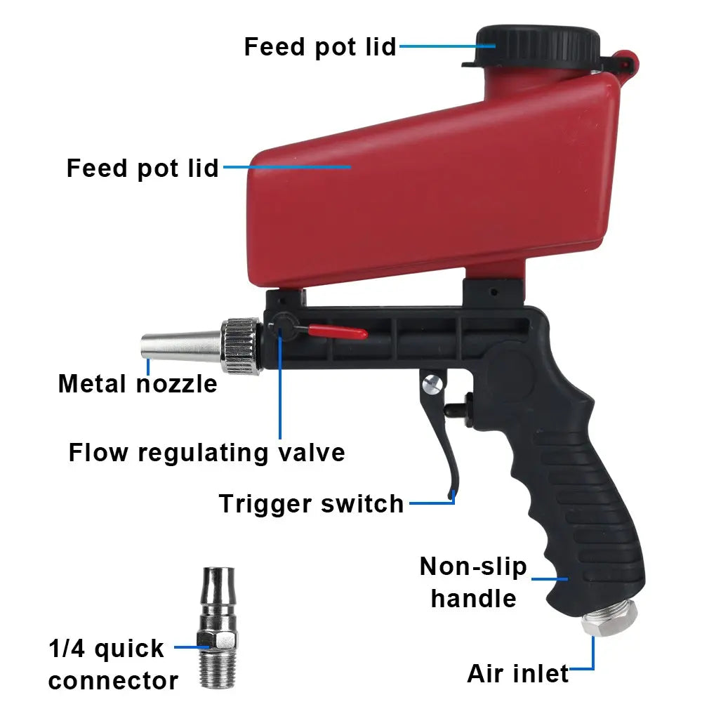 Handheld Pneumatic Blasting Device Set, 90PSI Portable Gravity Sand Blaster, Adjustable Small Sand Blasting Machine Sandblasting Machine