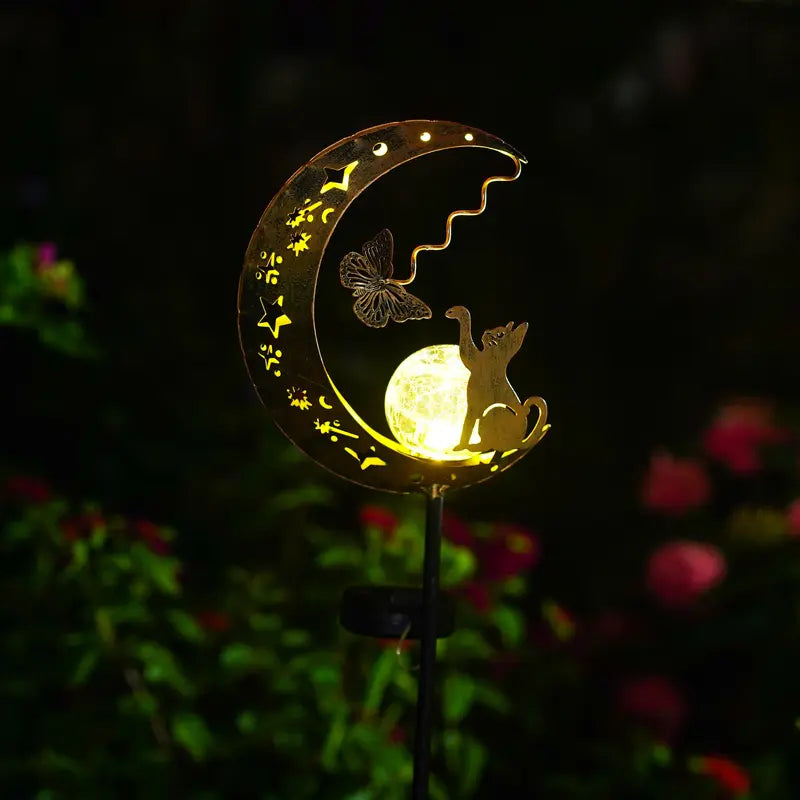 Solar Cat Moon Light for Garden and Yard Decor, Waterproof Outdoor Pathway Light, Warm Glow, Ideal for Fences, Holiday Gift, Solar Lights Outdoor