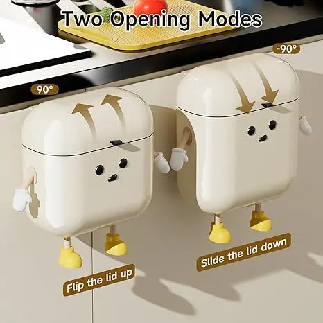 Hanging ABS Trash Can with Lid - Cute Cartoon Waterproof Bin, High-Toughness Resists Daily Wear, Kitchen Trash Cans for Wall/Under Sink Use, RV/Dorm Friendly Small Space Accessory  [Sold 1000+ units]