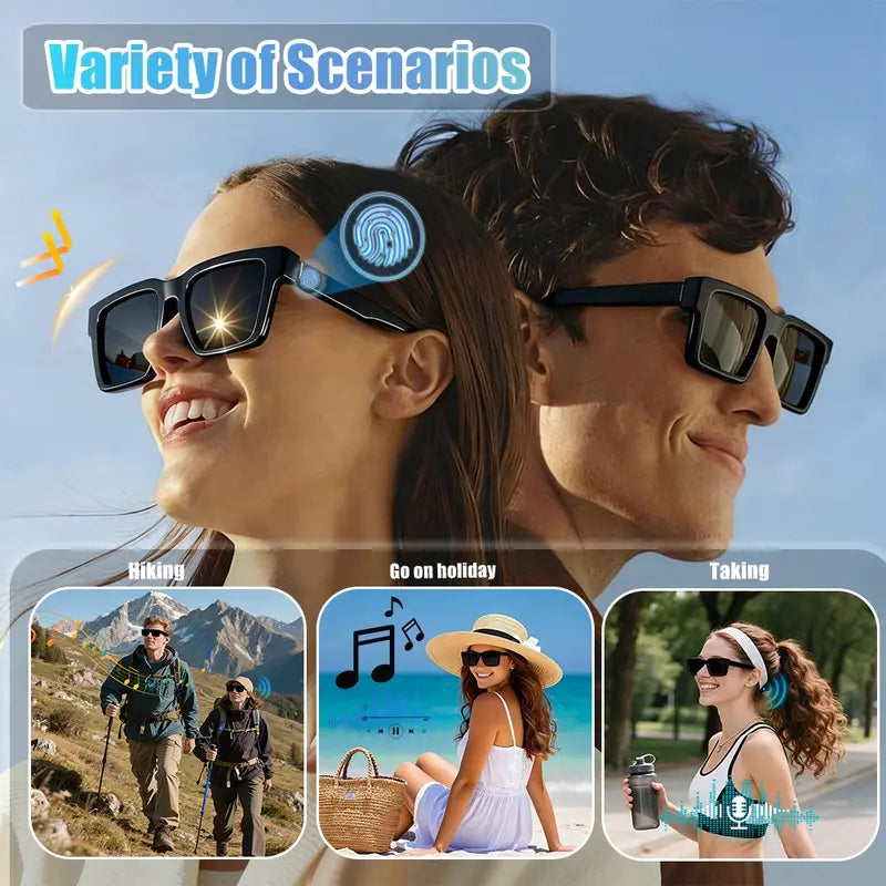 Smart Glasses - Wearable Bluetooth Audio Glasses with Voice Assistant & Touch Control, Open-Ear Speakers & Mic for Hands-Free Calls, Anti-UV Lenses, Smart Sunglasses, Suitable for Running, Driving, and Outdoor Activities, Wireless Audio Glasses