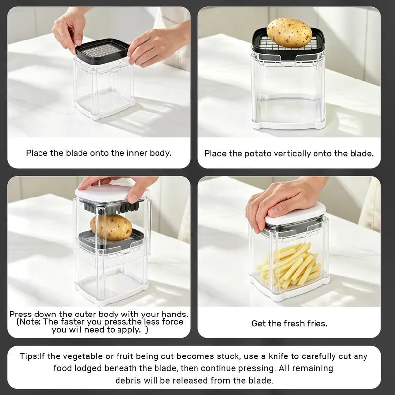 French Fry Cutter - Air Fryer Compatible, Portable Detachable Interchangeable Blade Potato Slicer, Smooth Mandoline Slicer, Rustproof Easy-Clean Vegetable Cutter Kitchen Accessories for Home Low-Oil Fries, Home Cooking