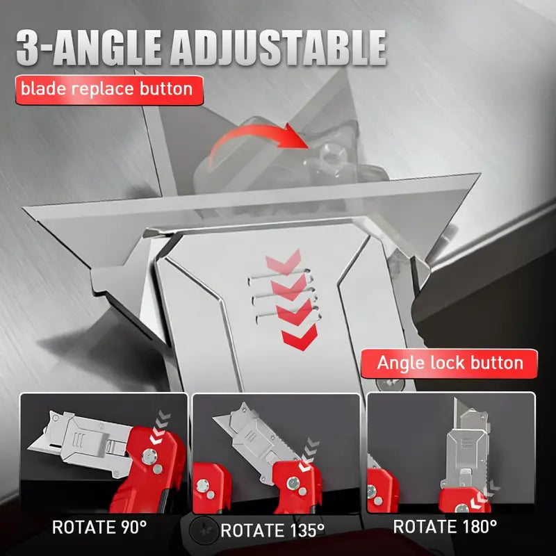 2-in-1 Folding Utility Knife Scraper, Heavy Duty Zinc Alloy Body, Retractable Work Tool with Blade Storage, 13pcs SK2 Black Replacement Blades, EDC Tools and Gadgets for Home, Office, Work Tools