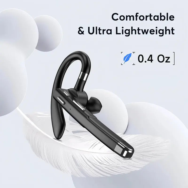 Wireless Bluetooth Earpiece with Built-in Mic, Noise Cancelling, Chargeable, Outstanding Listening, Electronic, Black with Black Case, for Office Phones, Supports MP3 Playback, Continuous Talk Time