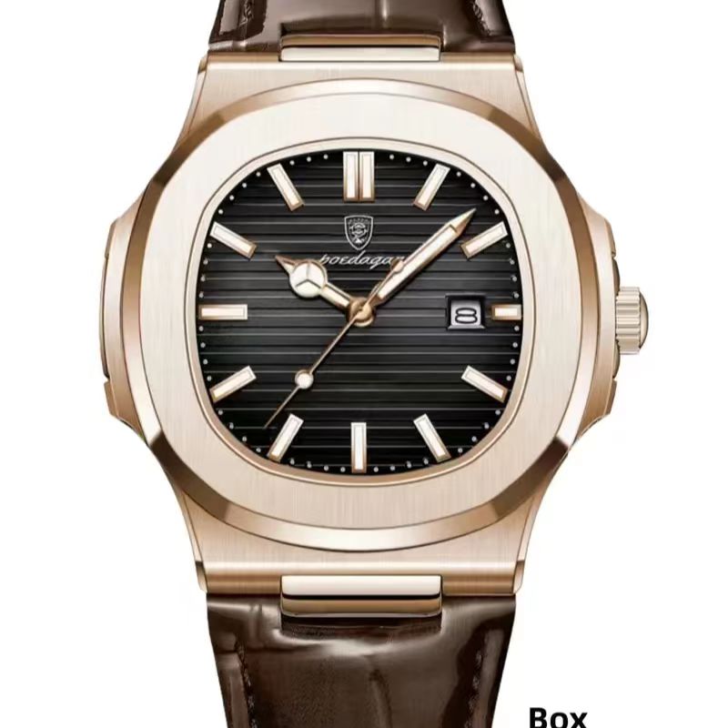 Men's Quartz Analog Watch, Rose Gold Stainless Steel Case, Square Dial with PU Leather Strap, Luminous Hands, Date Display, 30m Water-Resistant, Elegant Business Dress Watch, Analog Quartz Watches（1,000+ sold）