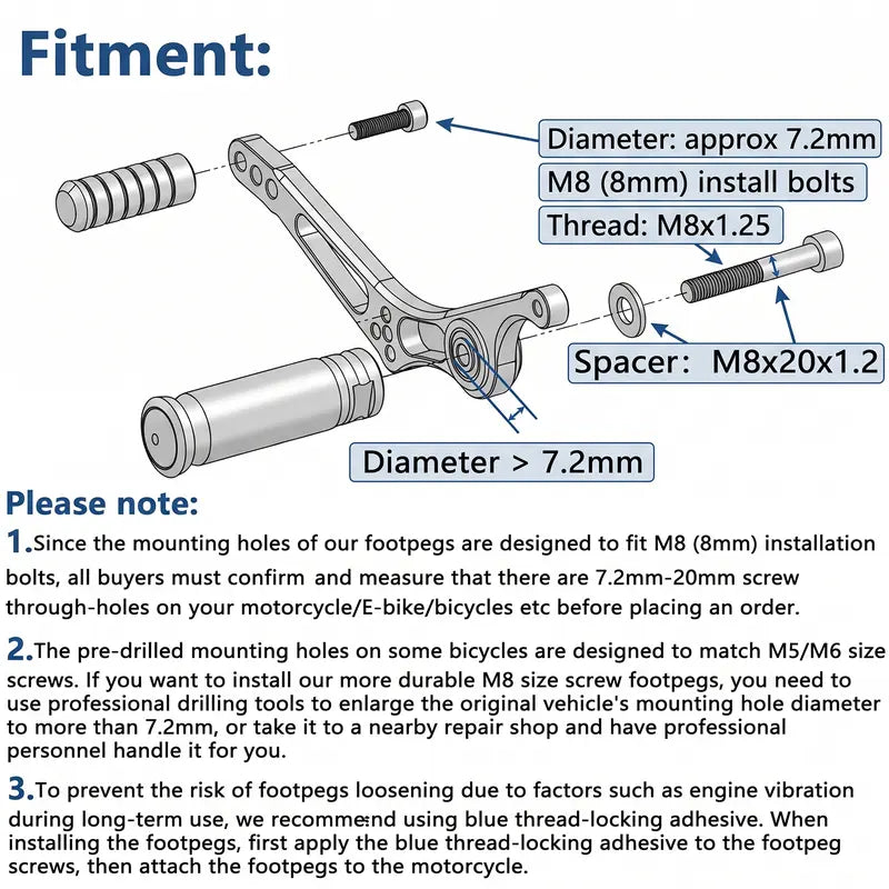 90-Degree Foldable M8 (8mm) Mounting Bolt Passenger Foot Pegs, Universal for Motorcycle, Scooter, E-Bike, Racing & Bicycle, Compatible with Most Electric Motorbike Accessories [Sold 541 units]