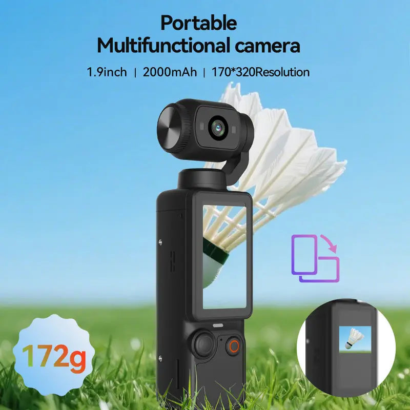 Portable Ultra HD Stabilized Action Camera - 180° Rotatable Lens, Handheld Stabilizer, Pocket Camcorder, USB Charging Rechargeable Battery Vlogging Equipment for Vlogging & Travel Recording, Durable Gadget（1,000+ sold）