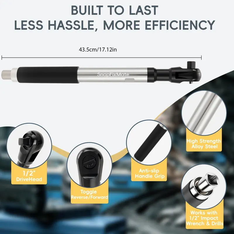 1/2in Wrench Extend Rod, Ni Cr Alloy Steel Multifunctional Universal Wrench Extender, Compact Size and Lightweight Design, for Fastening Tasks,SnapFixMate