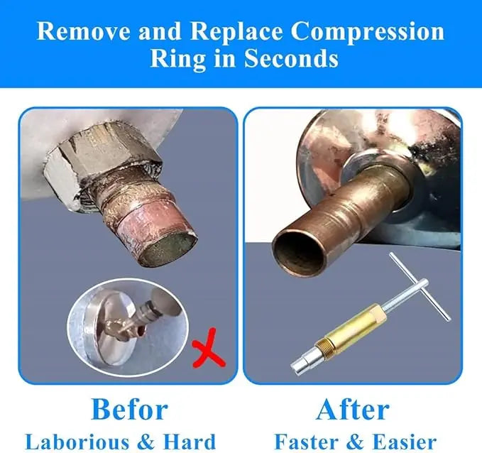 Compression Sleeve Puller Tool Remove Nut & Ferrule Of Pipe 03943, Sleeve Remover For 1/2” Compression Fittings Only, Corroded & Frozen Supply Stops, Plumbing Tools Compression Ring Removal Tool