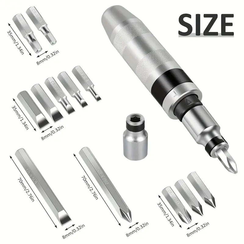 Precision Screwdriver Multi-functional Impact Drill Bit Set & 13pcs/set Durable Tool Set for Repair & Disassembly & Multi-function Screw Extractor Remover & Ratchet Screwdriver
