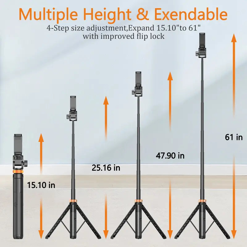 Smartphone Selfie Stick with Wireless Remote, Upgraded Stable Cellphone Tripod Stand, Tech Accessories for iPhone 17/16/15/14/13 & Mobile Devices, Cool Gadgets for Travel Tripod Standing Photo