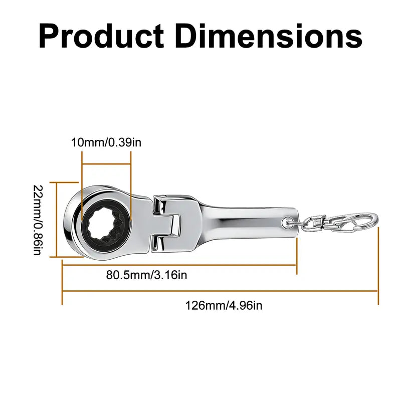 Fashion 10mm Socket Ratchet Wrench Keychain - Mini Metal Alloy 180° Flex Head Functional Spanner, Real Working Keychain, Miniature Tools Spanners & Wrenches, Tool Lovers Must Have (Neo Chrome Silver) Gift For 72-Tooth Mechanics（1,000+ sold）