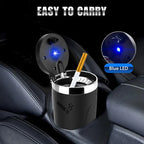 Portable Car Ashtray with LED Light, Car Cigarette Ashtray with Lid, Detachable Stainless Steel Ashtray, Car Interior Accessory for Most Vehicles