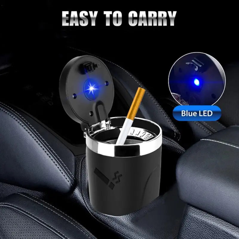 Portable Car Ashtray with LED Light, Car Cigarette Ashtray with Lid, Detachable Stainless Steel Ashtray, Car Interior Accessory for Most Vehicles