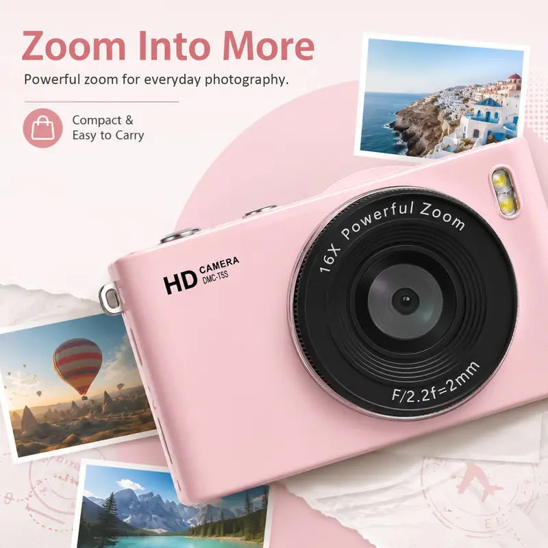 Portable Digital Camera, Compact 180° Flip Screen, Beautiful Images, Camera for Pictures, SD Card, Elegant Camera Bag, Ideal for Vlogging and Photography, Valentine's Gift（1,000+ sold）