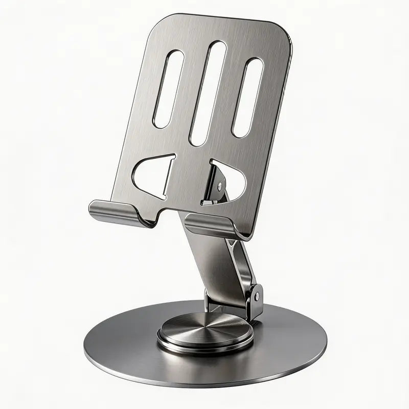 Portable Metal Phone Holder Stand - Adjustable Desk Mount with Adjustable Smartphone Clamp for Mobile Cellphone Tablets, Office Work Accessories, Compact Affordable Electronics Accessory Foldable