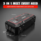 Soulor 8000mAh Portable Car Jump Starter 12V Battery Booster Power Bank with LED Emergency Light, LCD Display and Smart Jumper Cables for Cars SUVs Trucks fathersdaygift