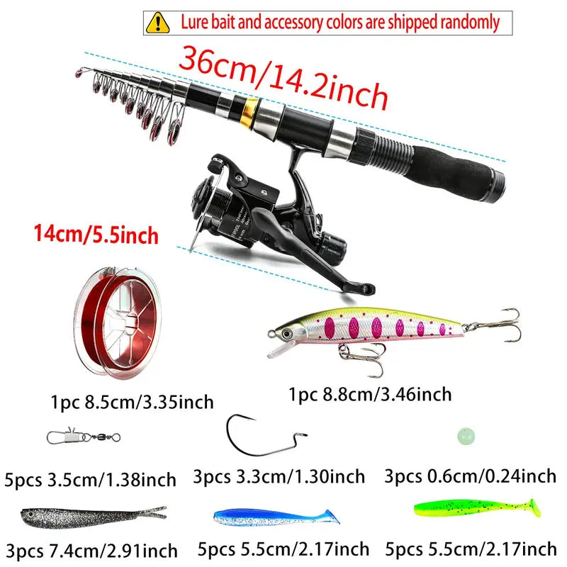 Spinning Fishing Rod & Reel Combo Set, Anti-Entanglement Fishing Pole with Accessories & Storage Bag for Outdoor Fishing, Fishing Tackle Set