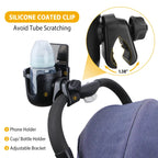 2-in-1 Universal Stroller Cup Holder with Mobile Phone Storage Rack, 360-Degree Rotatable Drink Holder for Strollers, Bike (Fits Most Cups)  [Sold 1000+ units]