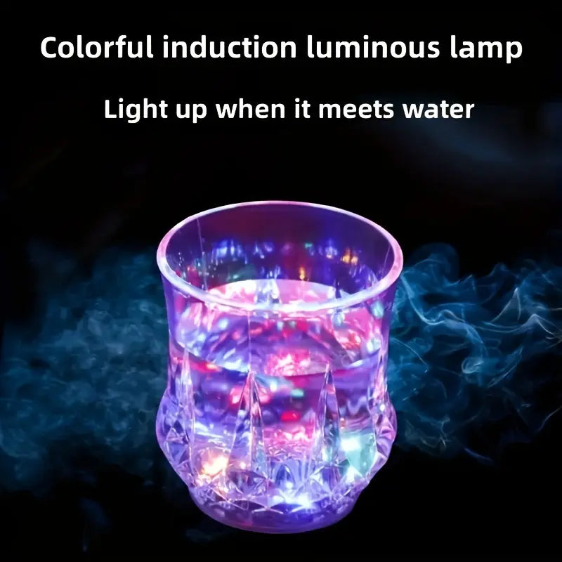 Liquid Activated LED Flash Crystal Drink Set, Multicolor Water-Activated Auto-Light-Up Glowing Plastic Tumblers for Bar Party Decor, Festive Gift for Christmas Thanksgiving (Plastic Construction）Decorative Light-Up Cup