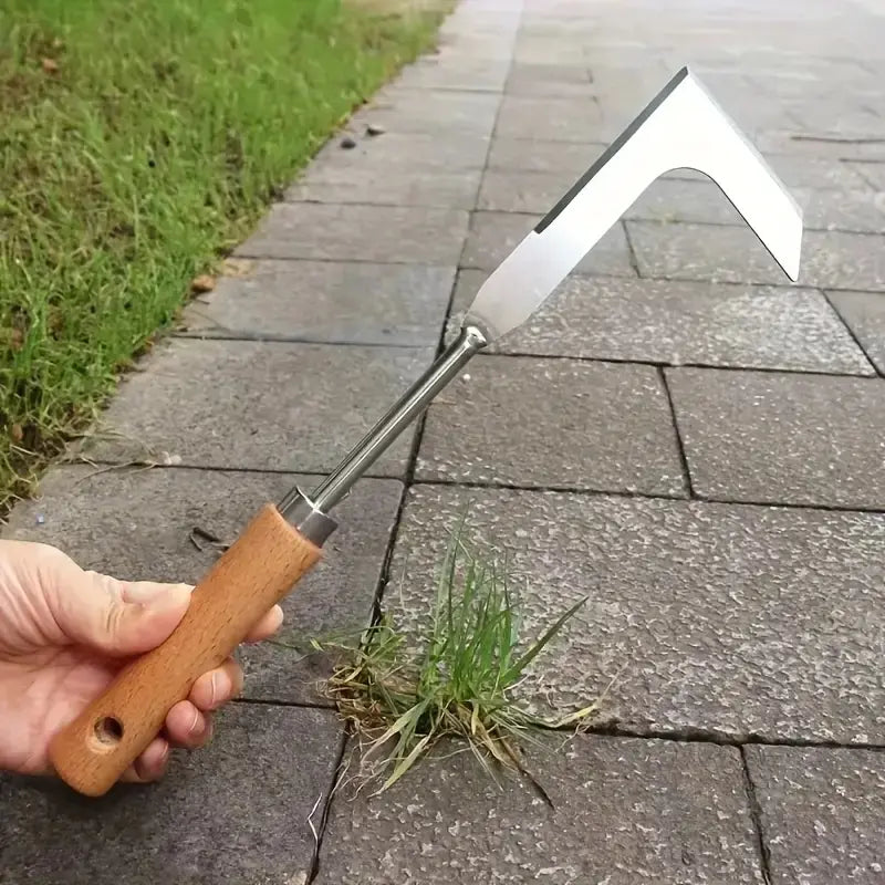 Crack Weeder & Crevice Cleaning Tool,  Stainless Steel Manual Grass Puller with Beech Wood Handle for Sidewalks, Driveways, Patio Pavers, Narrow Wall Gaps and Garden Weeds