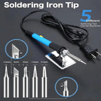 Adjustable Temperature Electric Soldering Iron Set, 110V 60W, 200–450°C, Includes 5 Tips, Stand and Cleaning Sponge