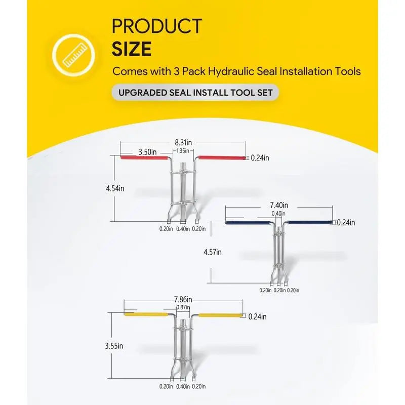 Hydraulic Seal Installation Tools - 3 Pack U-Cup Rod Seal Installation Tool Kits with Upgraded Seal Twistor for Hydraulic Cylinder Piston Repair,（1,000+ sold）