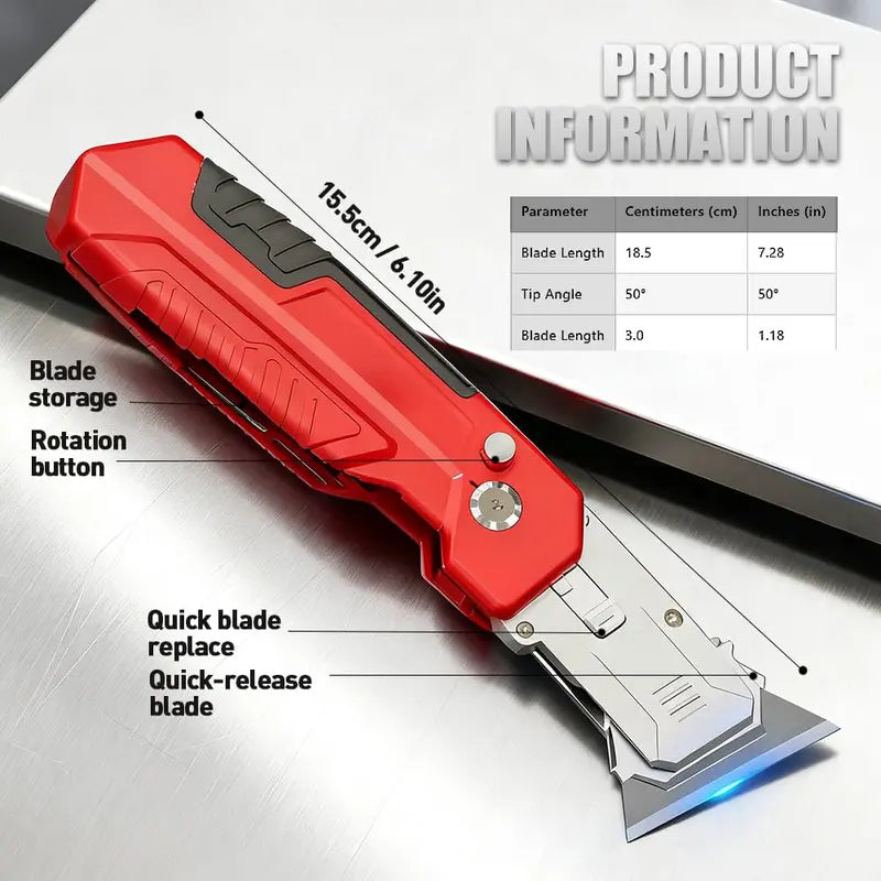 2-in-1 Folding Utility Knife Scraper, Heavy Duty Zinc Alloy Body, Retractable Work Tool with Blade Storage, 13pcs SK2 Black Replacement Blades, EDC Tools and Gadgets for Home, Office, Work Tools