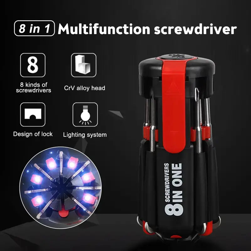 【Summerwins】JOYTUTUS 8-in-1 Multi-Tool Screwdriver Kit with Worklight & Flashlight, Portable Professional Tool for Home & Car, Multi-Tool Screwdriver Sets