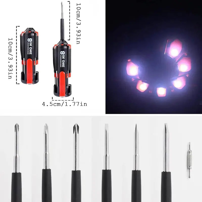 【Summerwins】JOYTUTUS 8-in-1 Multi-Tool Screwdriver Kit with Worklight & Flashlight, Portable Professional Tool for Home & Car, Multi-Tool Screwdriver Sets