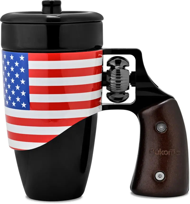 Pukomc Coffee Mug with Rotatable Wooden Handle Gift Boxes, Ceramic Leak-Proof and Scalding-Proof Cup, 16 Ounces Beverage Drinkware Glass Reusable Reuse Tumbler Washable, Best Gift Ideas for Men, Boyfrieds Gifts, Men Gifts Funny Mug
