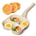 Non-stick Egg Frying Pan, 4 Hole Skillet with Handle, Cooking Accessories, Breakfast Egg Toast Bread Food, Non Stick Cookingware, Kitchen Gadgets Granite surface, easy clean, works on gas stove & induction. versatile kitchen cookware for home chefs!