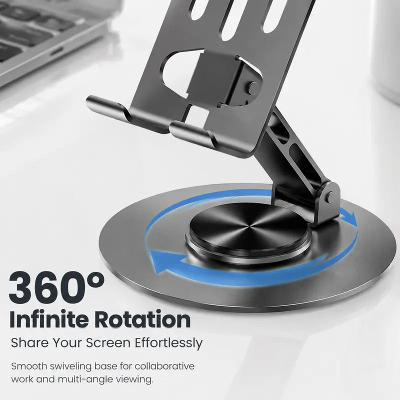 Portable Metal Phone Holder Stand - Adjustable Desk Mount with Adjustable Smartphone Clamp for Mobile Cellphone Tablets, Office Work Accessories, Compact Affordable Electronics Accessory Foldable