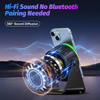 5-in-1 Wireless Induction Bluetooth Audio Speaker, Phone Stand Adjustable Ambient Light, Surround Sound 360° Rotation Rechargeable Hands-Free Calls For Bedroom, Kitchen, Camping, Yoga, Cooking Gifts for Men, Women, Elderly