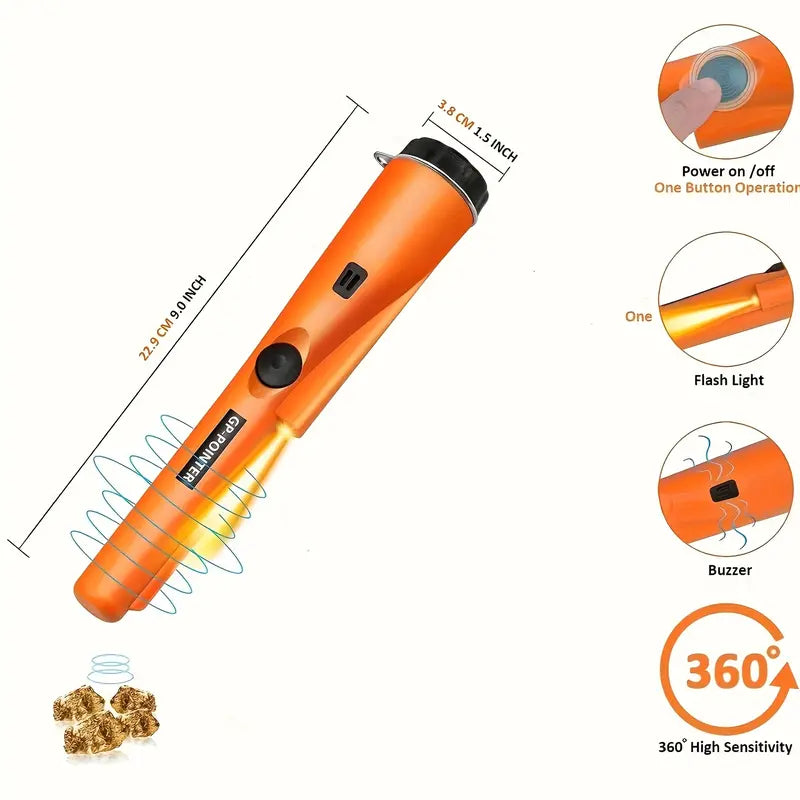 Handheld Metal Detector Pinpointer - 128° Metal Detect - Buzzer/Vibration Alerts - For Gold,Silver,Relics - 360° Detection - Durable Plastic Body - Metallic Finish - Battery-Powered (Excl.) - Ergonomic Design - Tools and Gadgets,Physics Gadgets Tools, Tre