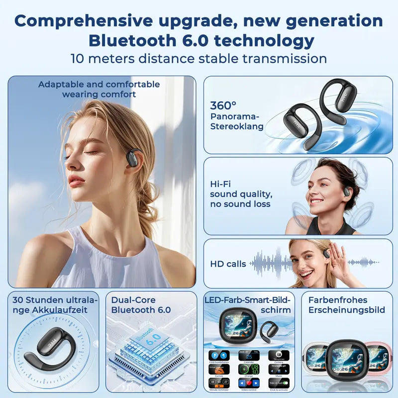 OWS Translator Bluetooth Earbuds Bluetooth 6.0 Headphones LED Multi-function Touchscreen Real-time Translation in 134 Languages Hi-Fi Sound Quality HD Calls Suitable for Entertainment, Music, Travel, and Office