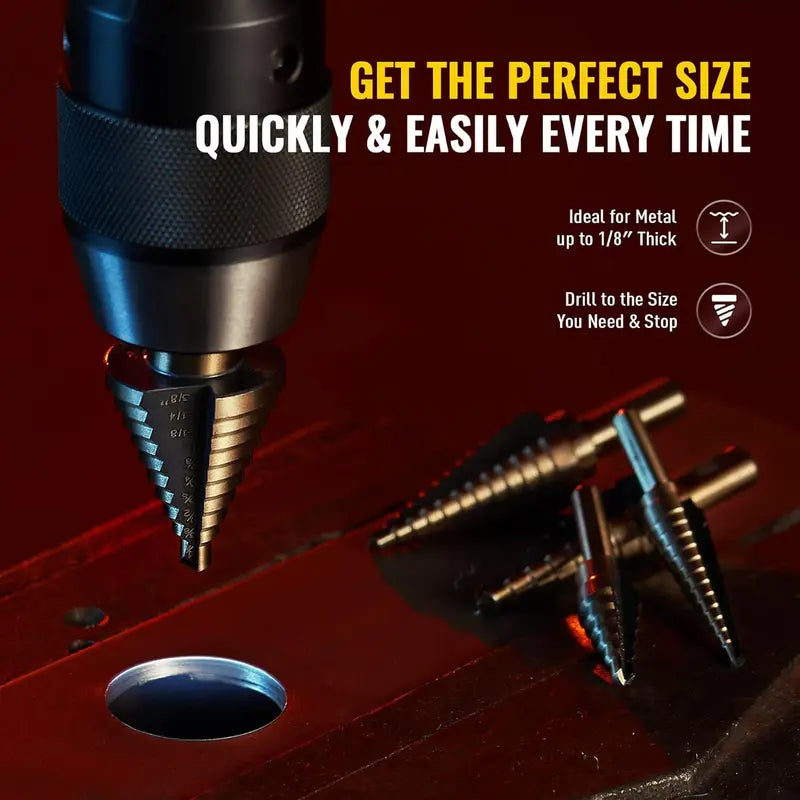 5PCS Titanium Step Drill Bit Set, High Speed Steel Cone Drill Bits 50 Sizes Multi-Hole Cutting Tool, Metal Hole Cutter for Iron Copper Wood Plastic Fiberglass, DIY Industrial Hand Tools, Perfect Father's Day Gift for Dad  [Sold 1000+ units]