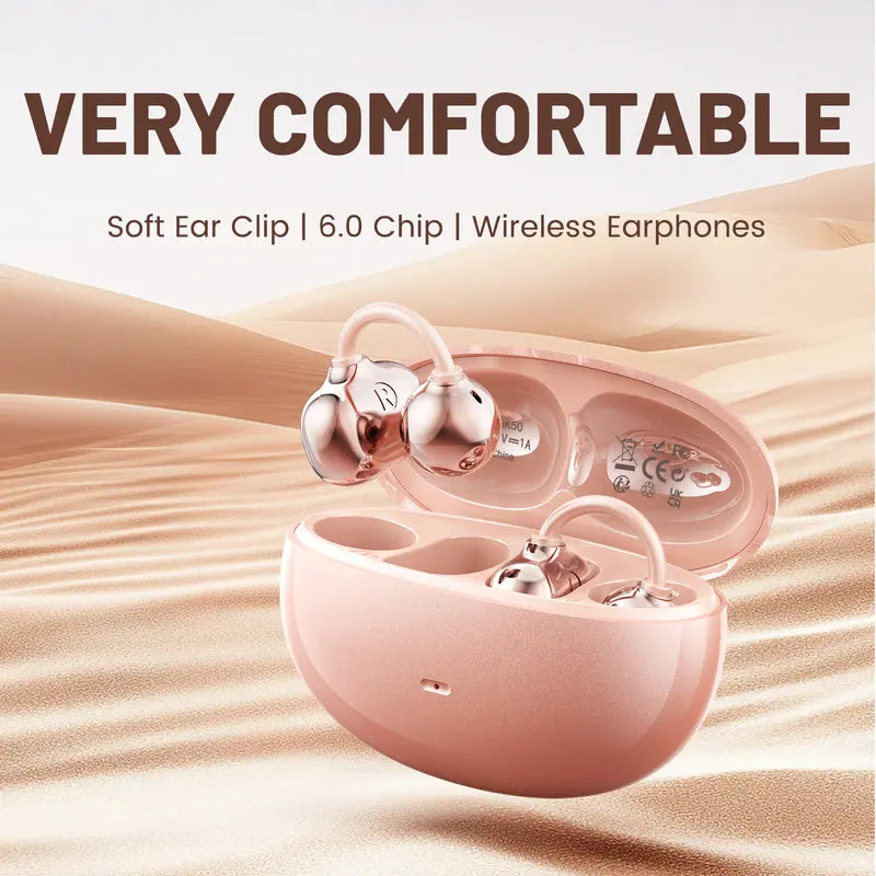 Open ear clip headphones, wireless Bluetooth 6.0 headphones, built-in microphone and ear hook, comfortable to wear, high fidelity sound quality for sports and fitness.