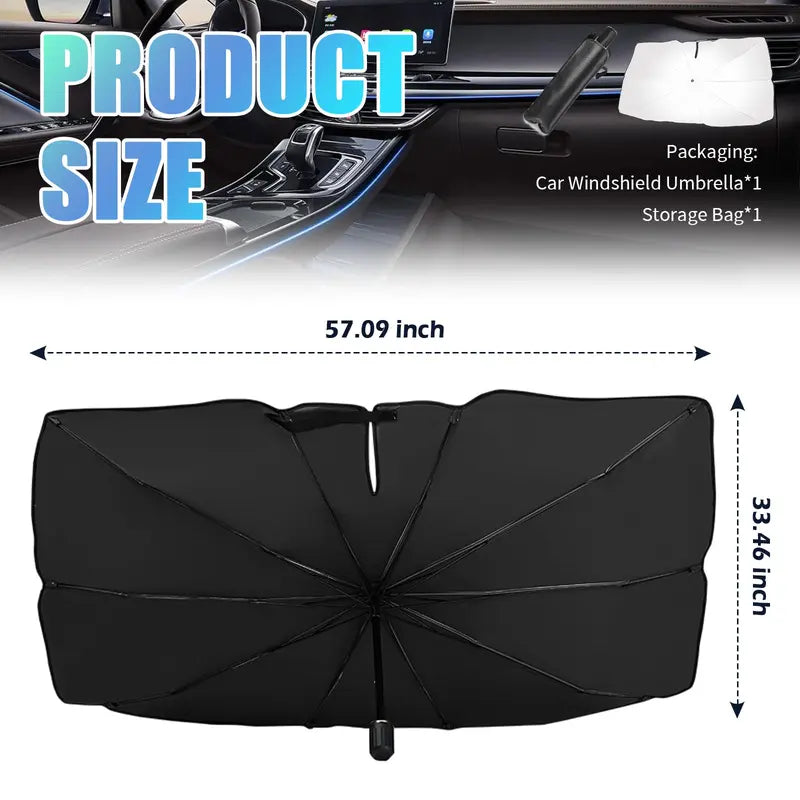Foldable Windshield Sun Shade Umbrella Cover - Titanium Silver UV Protection, Heat-Insulation Front Auto Window Visor, Portable, Fits Most Cars and SUVs, Quick Install, Folding Easily with Storage Bag [Sold 659 units]