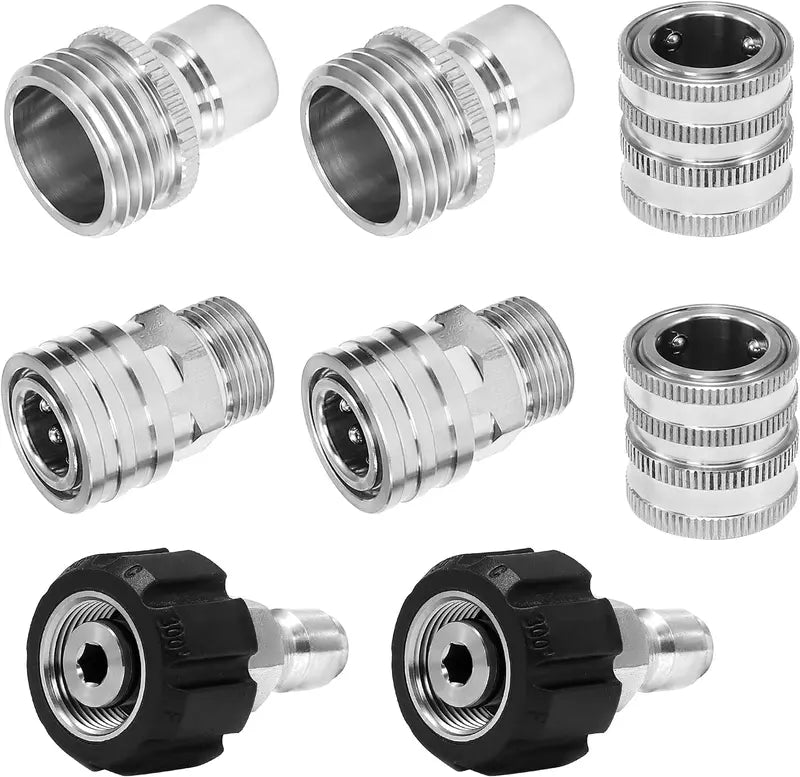 8-Piece Stainless Steel Universal Pressure Washer Adapter Set - M22 Swivel to 3/8 in Quick Connect, 3/4 in to Quick Release Fittings for Secure Hose Connections