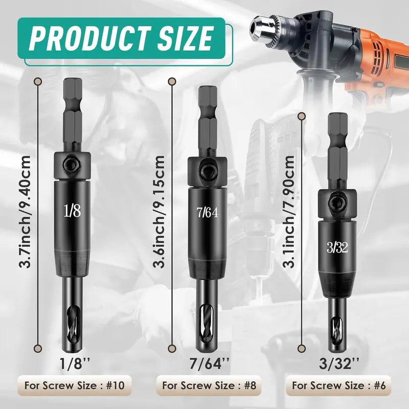 2026 Upgraded Self Centering Drill Bit Set Vix Bits, 3/32" 7/64" 1/8" Center Hinge Drill Bit for 1/4In Hex Shank Drills, Installing Hinge & Drilling Pilot Hole, Ultra-Hard Steel, High-Precision [Sold 563 units]